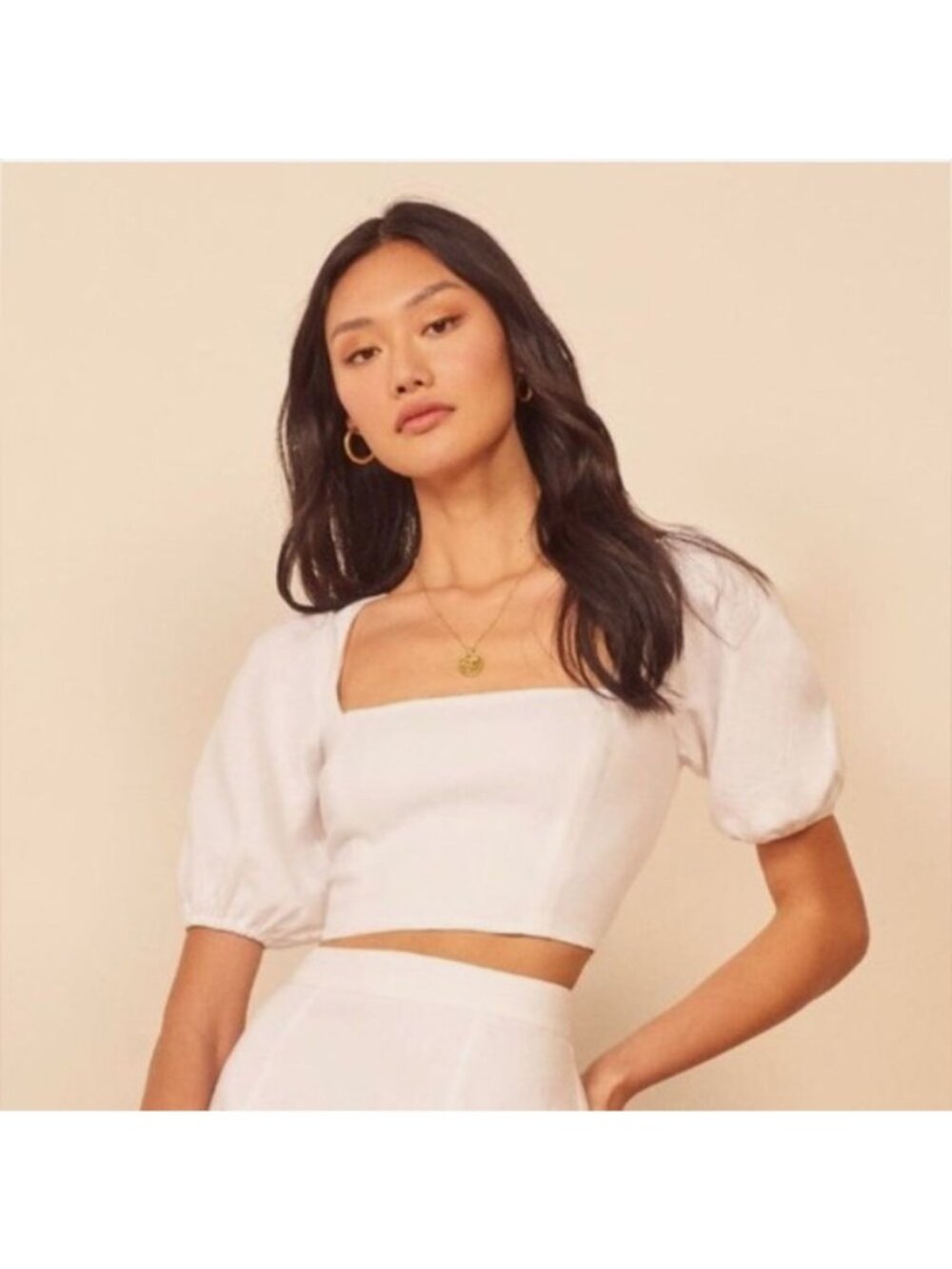 REFORMATION Yucca Linen Square Neck Crop Top Sz 10 White